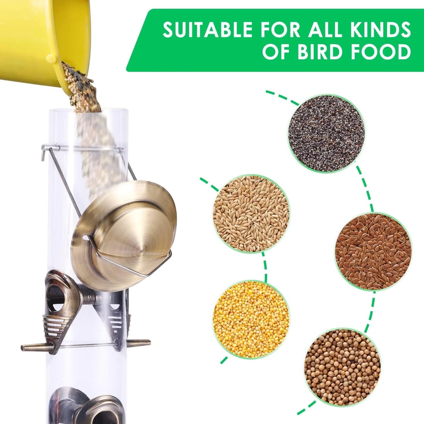 Wild Bird Feeders for Outdoors Hanging, Metal Tube Feeder, 6 Feeding Ports, Bronze - 1 Pack