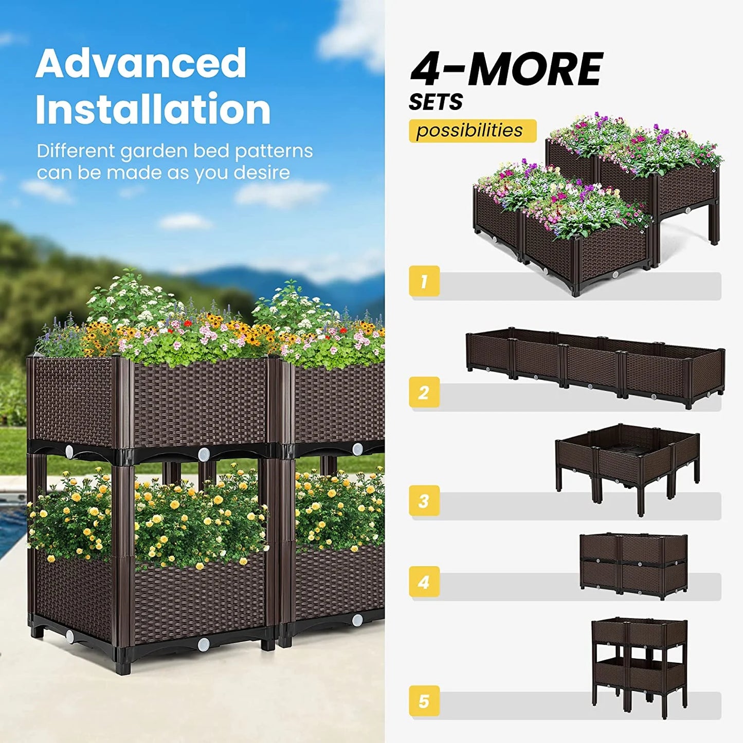 Elevated Plastic Raised Garden Planter Kit, 17" X 17" X 7" (2 Pack, Brown)