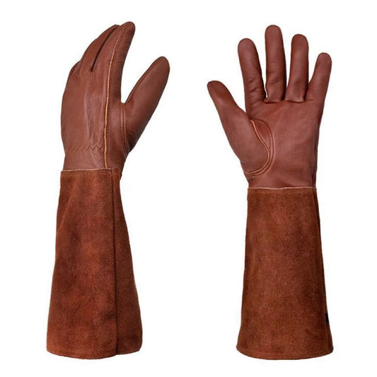 Leather Gauntlet Gardening Gloves - Breathable and Protective for Pruning and Industrial Use