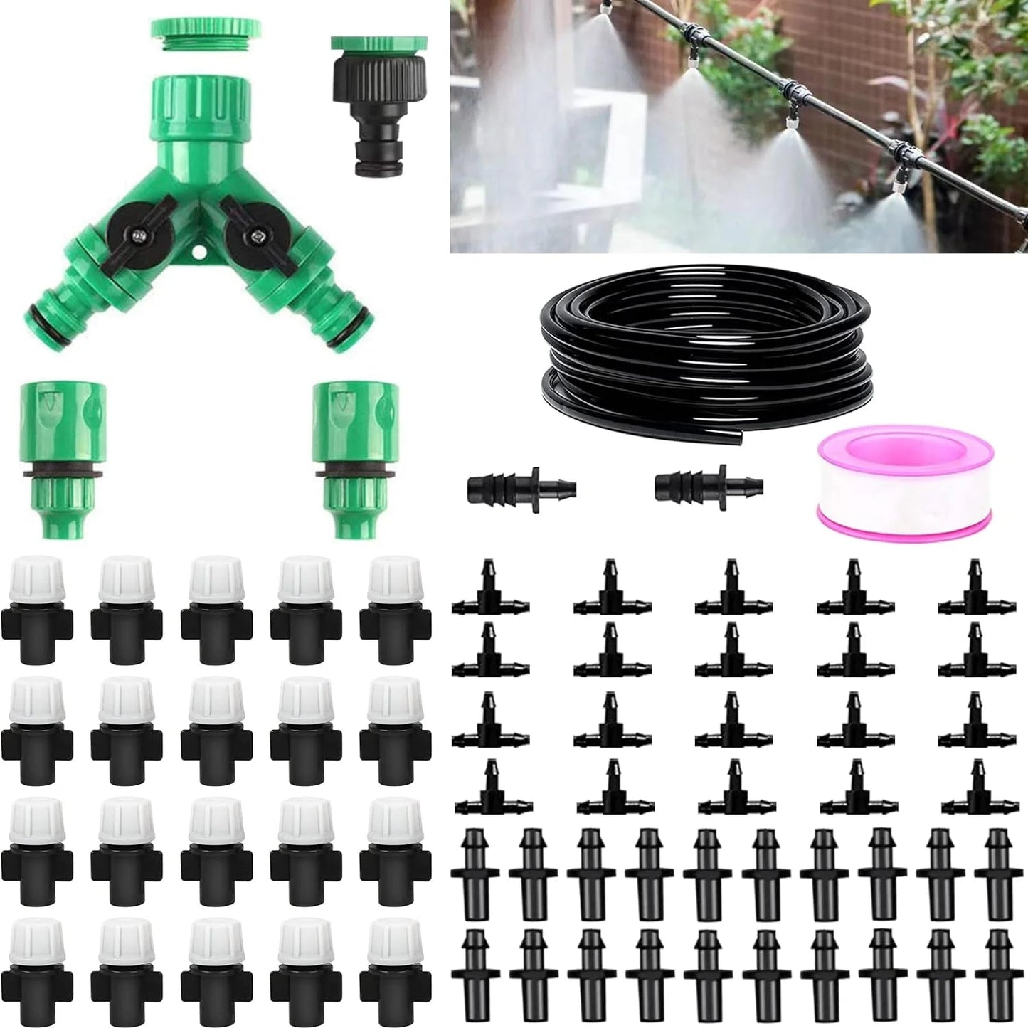 Drip Irrigation System, 65FT/20M Drip Irrigation Hose+68Pcs Garden Irrigation System, DIY Saving Water Automatic Drip Irrigation Kits for Garden, Greenhouse, Lawn, Patio