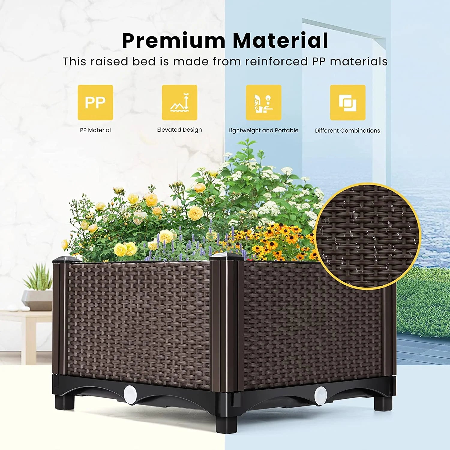 Elevated Plastic Raised Garden Planter Kit, 17" X 17" X 7" (2 Pack, Brown)