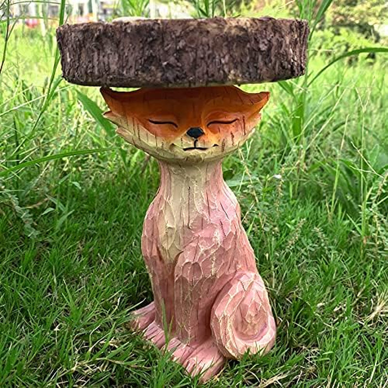 Sitting Fox Garden Statue. Equipped With Water Bowl for Yard Garden Decor.