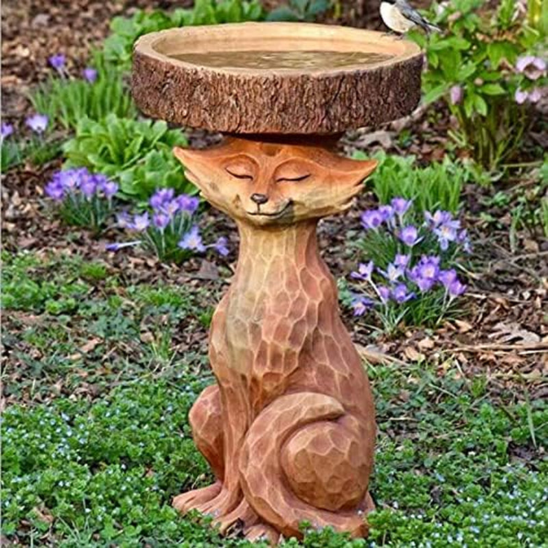 Sitting Fox Garden Statue. Equipped With Water Bowl for Yard Garden Decor.