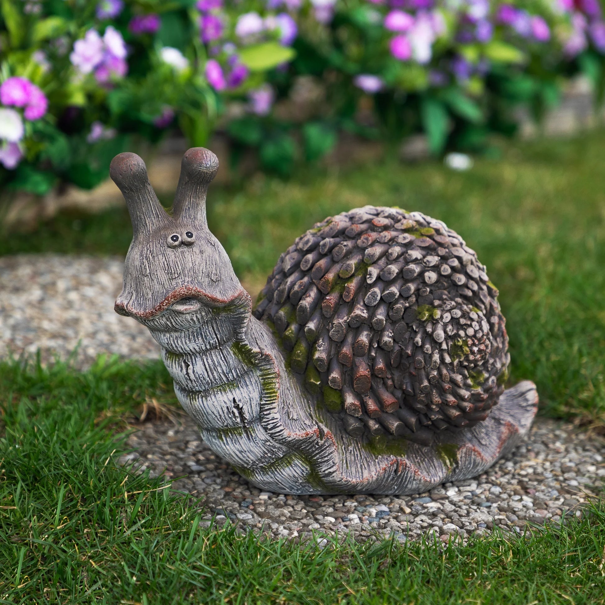 Slowpoke Snail Outdoor Garden Statue - 15"