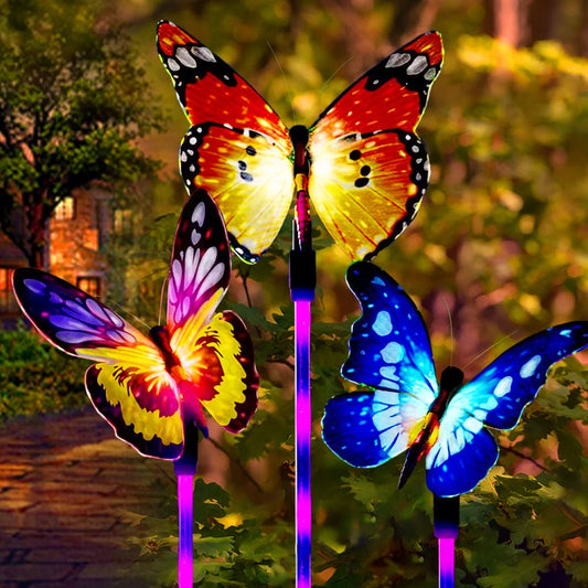 Garden Solar Lights Outdoor,Multi-Color Changing Solar Powered LED Garden Lights,Fiber Optic Butterfly Decorative Lights,Outdoor Decor,Yard Art,Garden Decorations