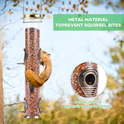 Wild Bird Feeders for Outdoors Hanging, Metal Tube Feeder, 6 Feeding Ports, Bronze - 1 Pack