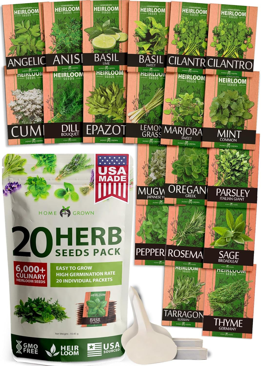 20 Culinary Herb Seed Vault - Heirloom and Non GMO - Seeds for Planting for Indoor or Outdoor Herbs Garden, Basil, Cilantro, Parsley, Chives, Lavender, Dill, Marjoram, Mint, Rosemary, Thyme