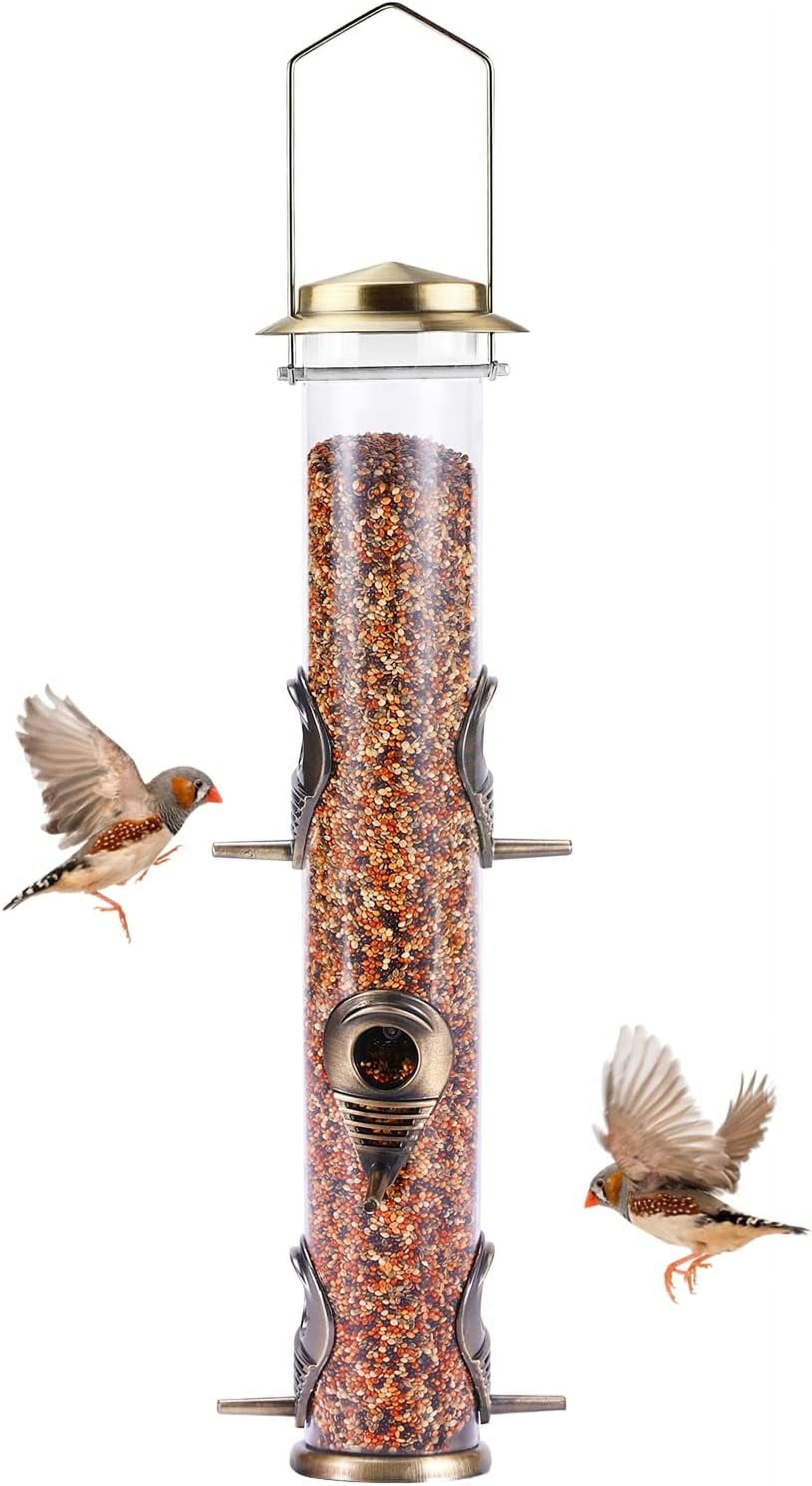 Wild Bird Feeders for Outdoors Hanging, Metal Tube Feeder, 6 Feeding Ports, Bronze - 1 Pack