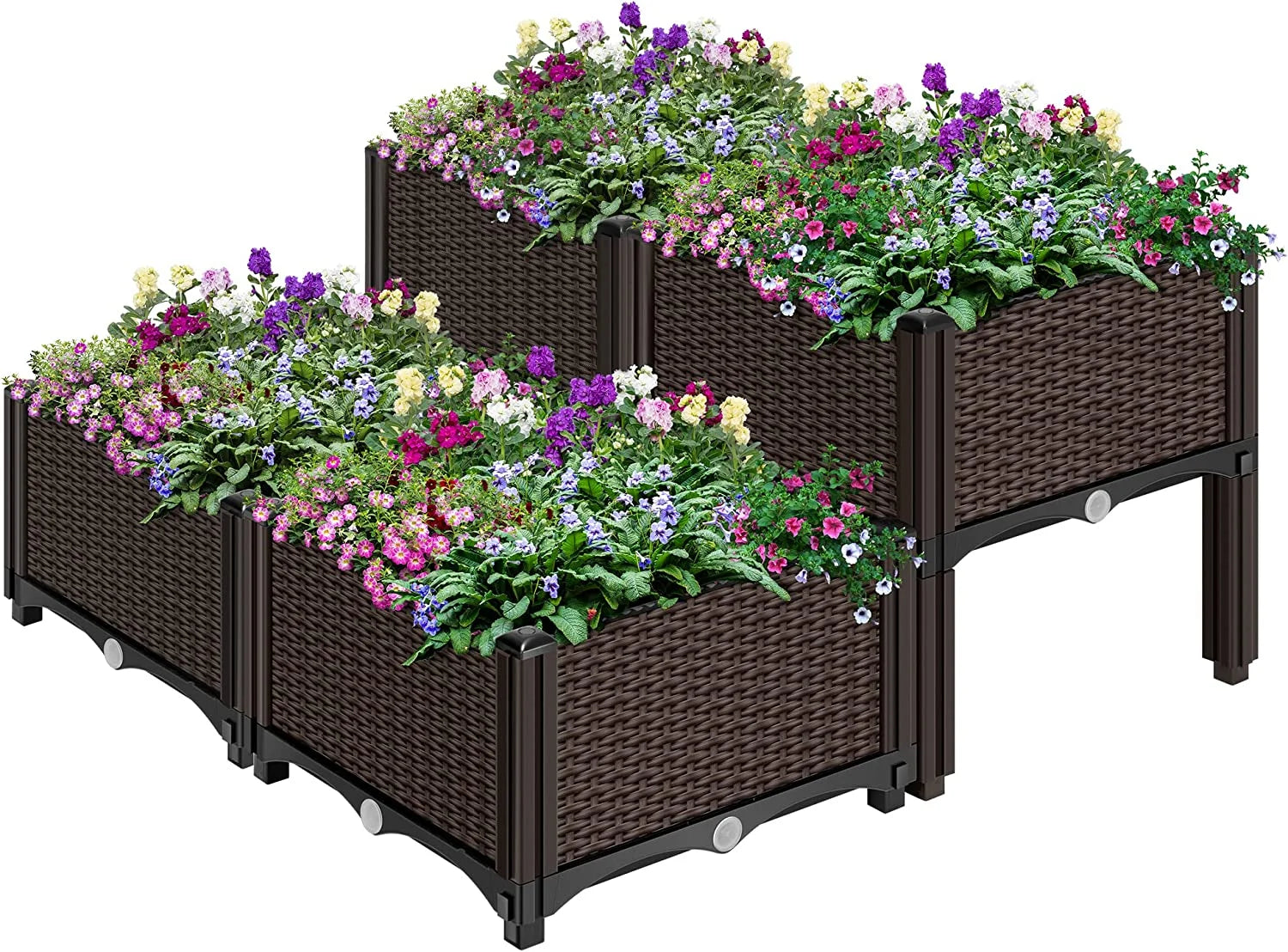 Elevated Plastic Raised Garden Planter Kit, 17" X 17" X 7" (2 Pack, Brown)