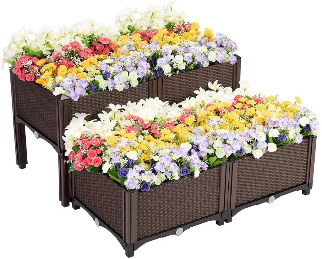 Elevated Plastic Raised Garden Planter Kit, 17" X 17" X 7" (2 Pack, Brown)