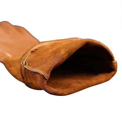 Leather Gauntlet Gardening Gloves - Breathable and Protective for Pruning and Industrial Use